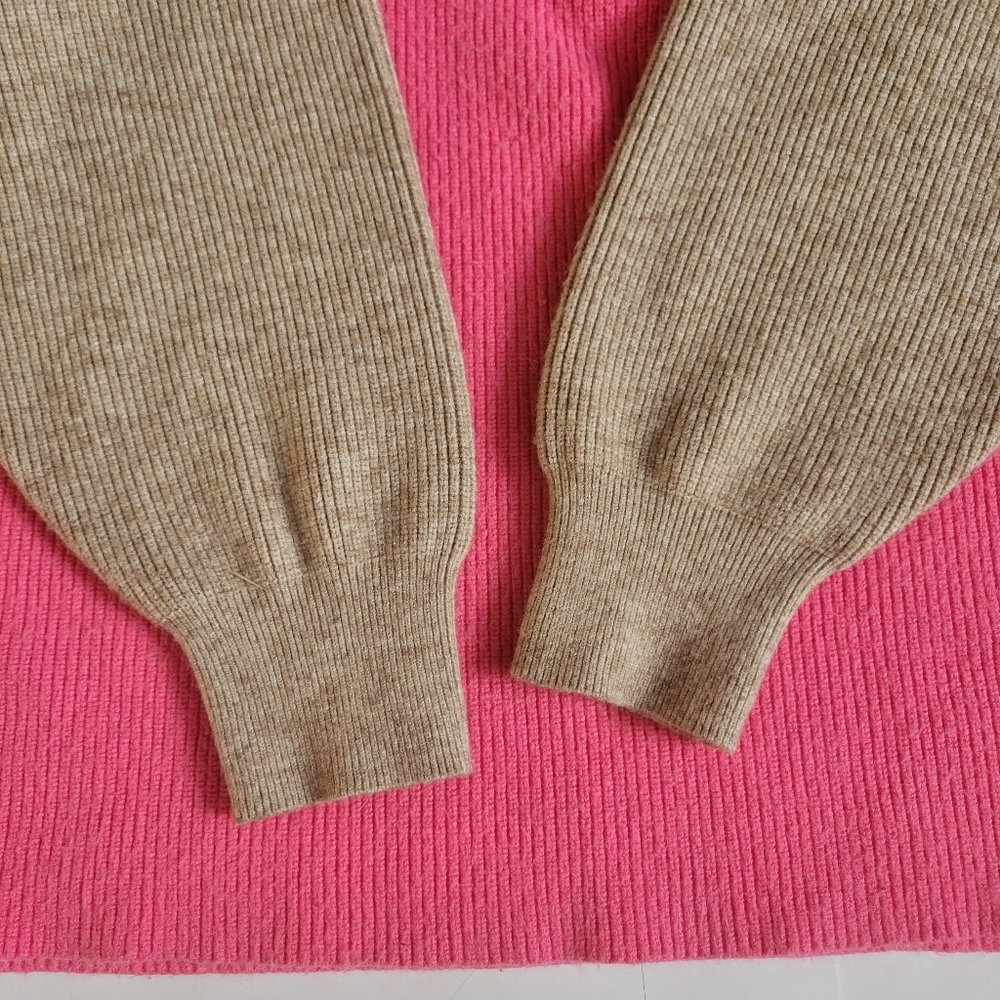Free People Color Block Turtleneck Sweater in Pink Brown Tan - Picture 8 of 10